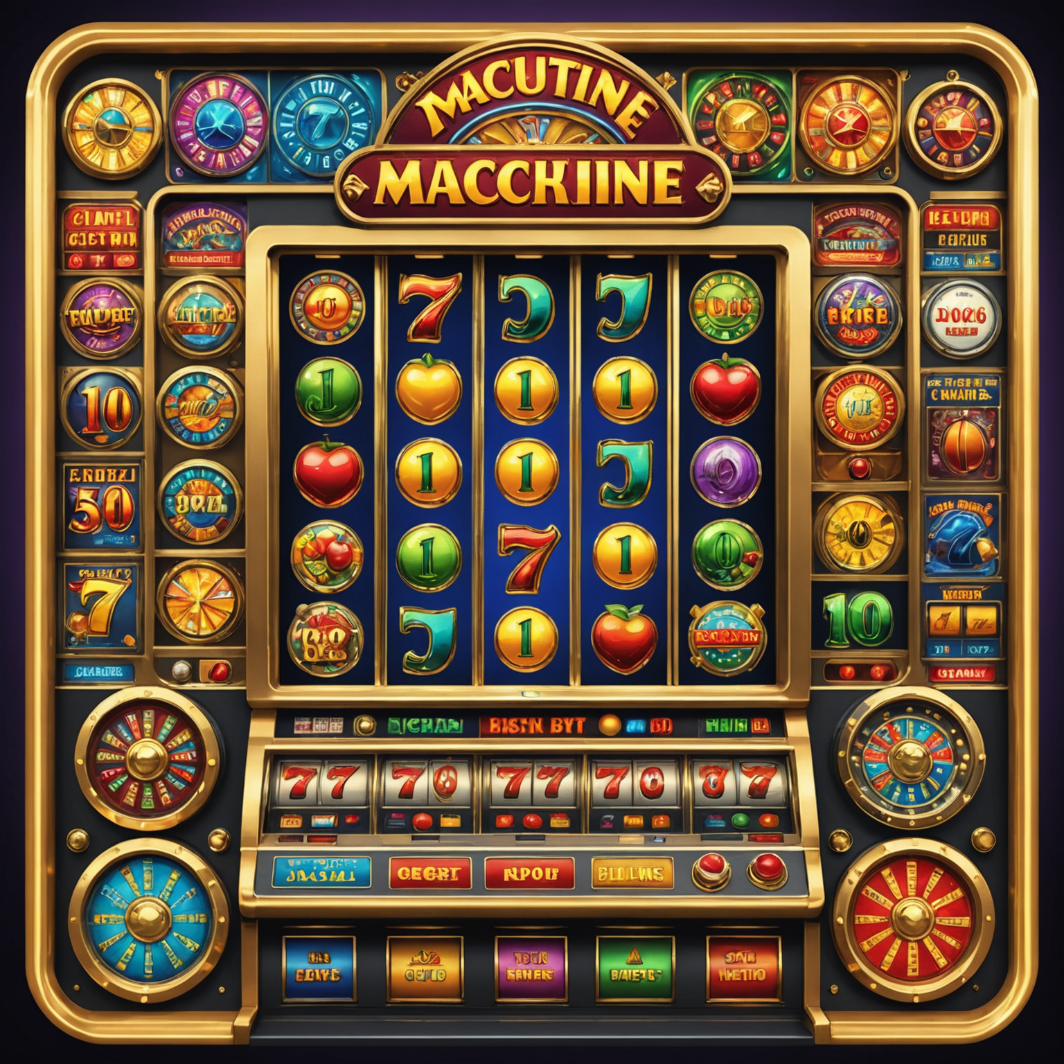 A collage showcasing various slot machine designs, vibrant graphics, and audio visualization elements