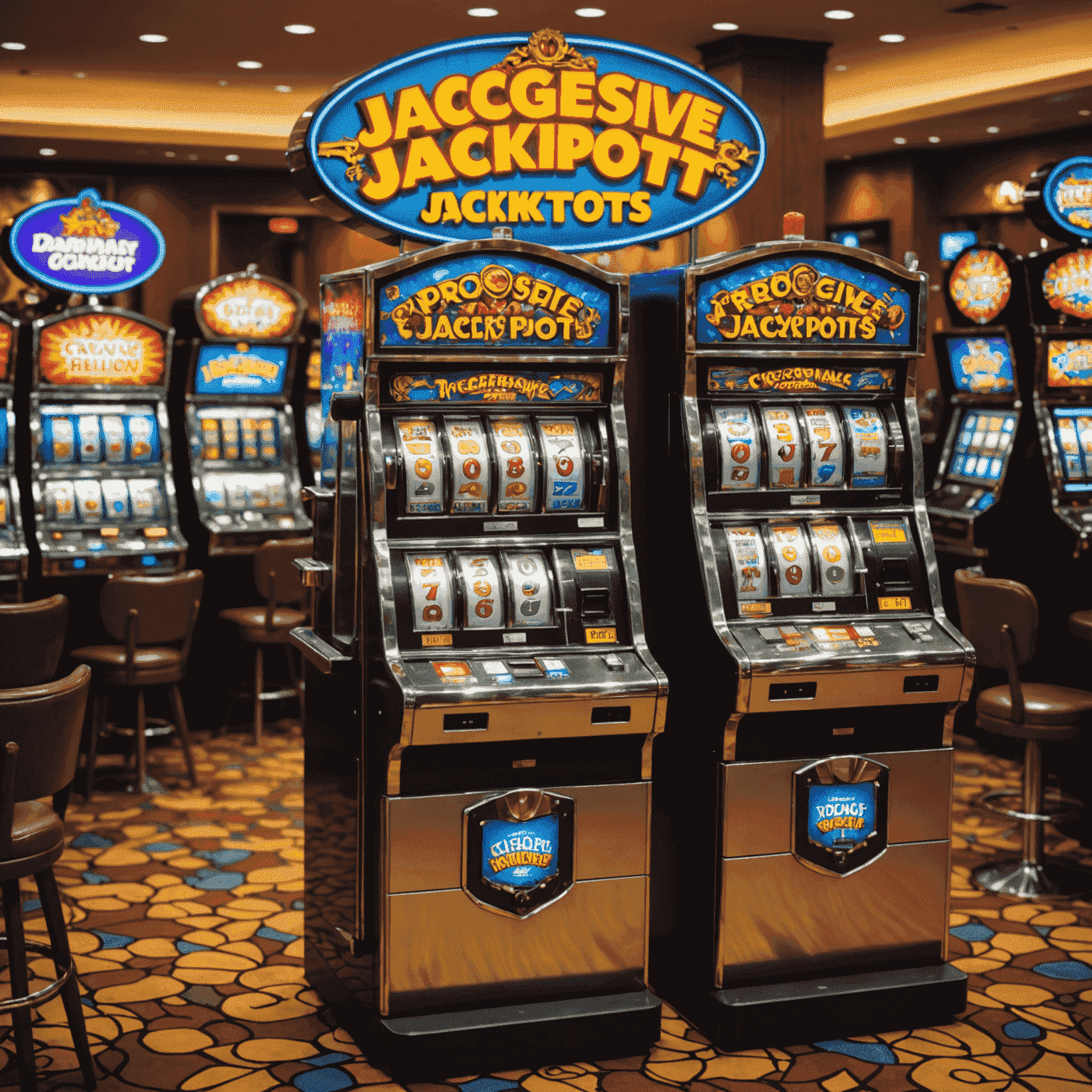 A split image showing a progressive jackpot slot machine with rising numbers on one side and a fixed jackpot slot machine with a set amount on the other, illustrating the difference between the two types of jackpots