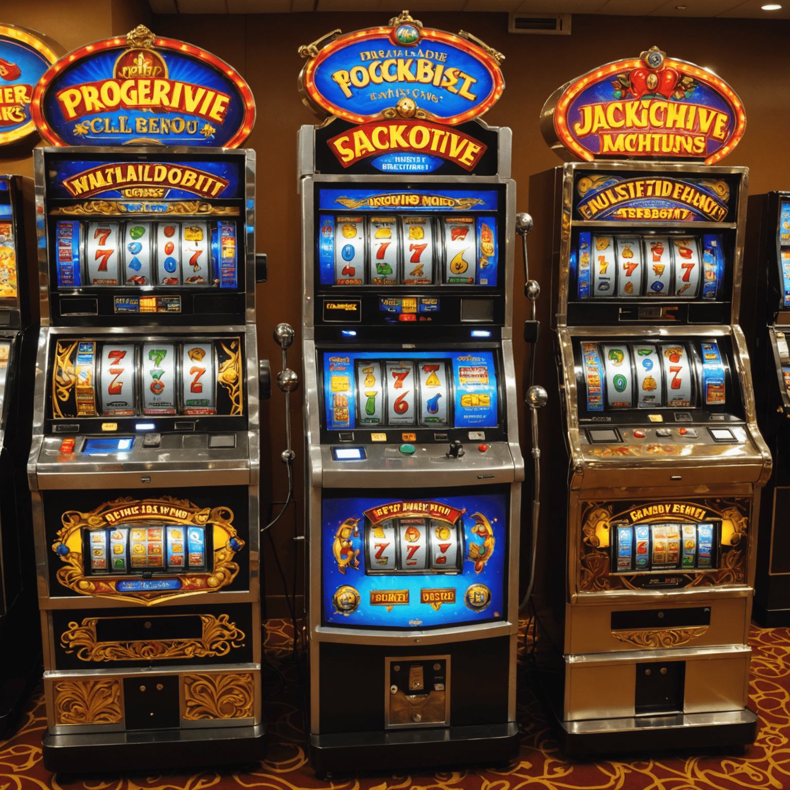 Side-by-side comparison of progressive and fixed jackpot slot machines with prize amounts